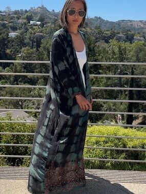 Sun Child Silk Green kimono cape festival outfit Coachella one size